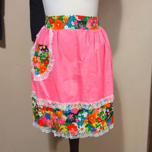 Vintage Hot Pink Floral Lace Waist Apron